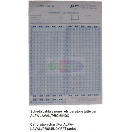Scheda calibrazione refrigeratore latte per ALFA-LAVAL/PROMINOX